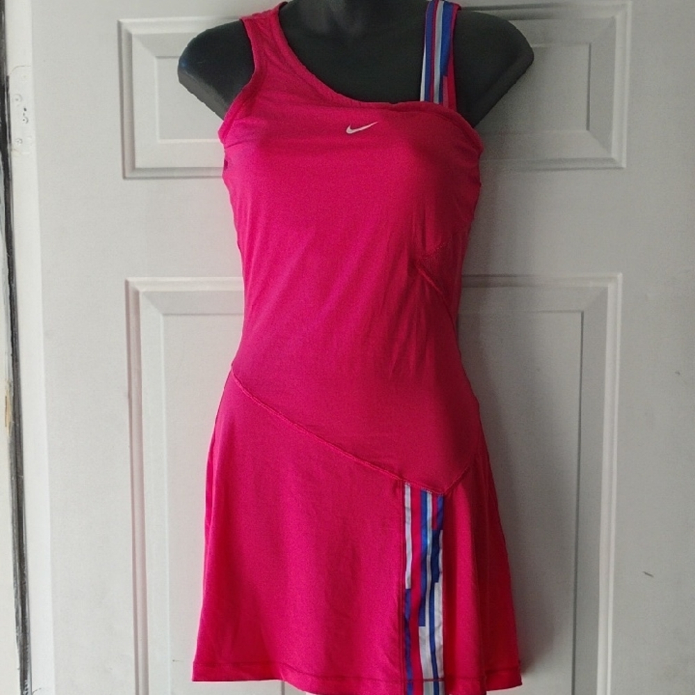 Vintage New NIKE Barbie Pink Blue White Red One Shoulder Mini Dress